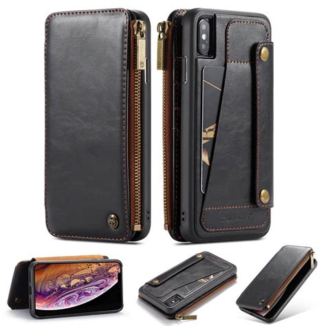 Caseme Iphone Xs Zipper Wallet Detachable 2 In 1 Flip Case Black