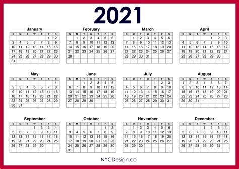 Maybe you would like to learn more about one of these? 2021 Calendar Printable Free, Horizontal, Red, HD - Sunday ...