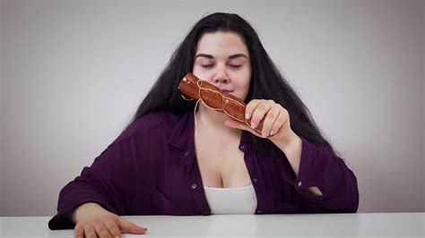 Portrait Of Woman Enjoying Food Body Stock Footage Sbv