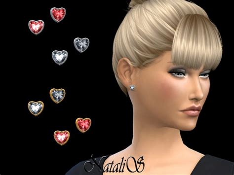 The Sims Resource Heart Shape Crystal Stud Earrings By Natalis • Sims