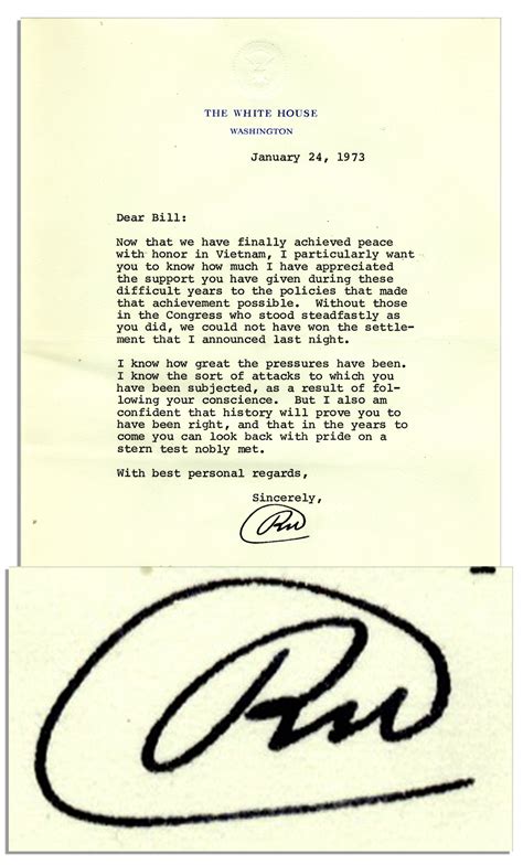 Lot Detail President Richard Nixon 1973 Letter Signed On The Paris