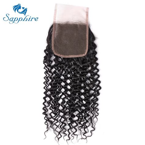 Sapphire Brazilian Remy Kinky Curly Hair X Lace Closure With Baby Hair Human Hair Closure Free