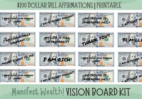 Money Manifestation Kit Vision Board Printables Wealth Etsy Wealth