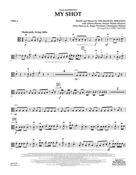 My Shot From Hamilton Arr Larry Moore Viola Sheet Music Lin