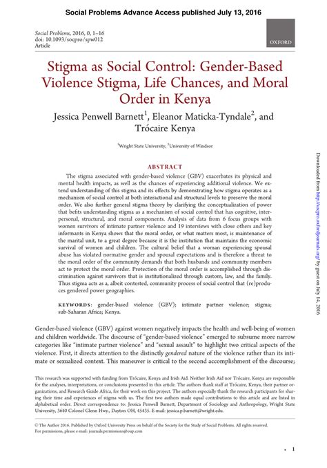 Pdf Stigma As Social Control Gender Based Violence Stigma Life