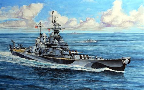 Download Wallpapers Uss Missouri Art Bb 63 Big Mo Battleship Warships For Desktop With
