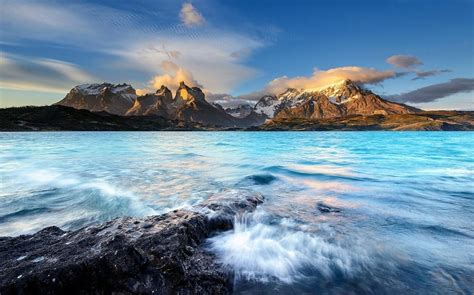 Nature Landscape Mountain Sunset Chile Torres Del Paine Lake Clouds