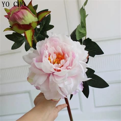 Yo Cho 1pc Simulation Big Peonies Fake Flower Branch Home Wedding Decor