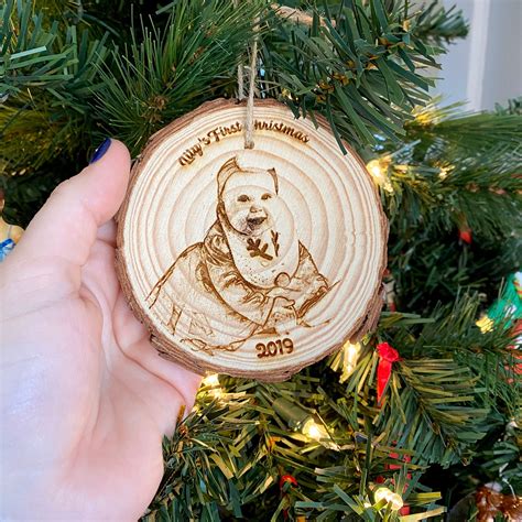 Personalized Wood Engraved Photo Ornament Wood Etched Laser Photo