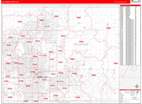 Oklahoma County Ok Zip Code Wall Map Red Line Style By Marketmaps