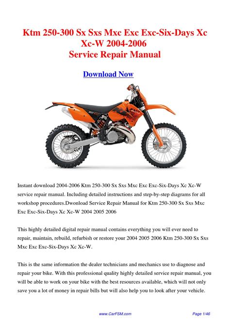 Download Ktm Sx Sxs Mxc Exc Exc Six Days Xc Xc W Factory Repair Manual By Gong
