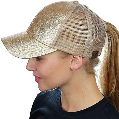 MISSKY Women Breathable Paillette Baseball Cap with Ponytail Hole ...