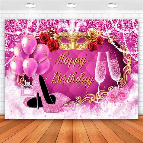 Buy X Ft Pink Happy Birthday Backdrop High Heel Mask Pink Glitter Backdrop For Birthday Party