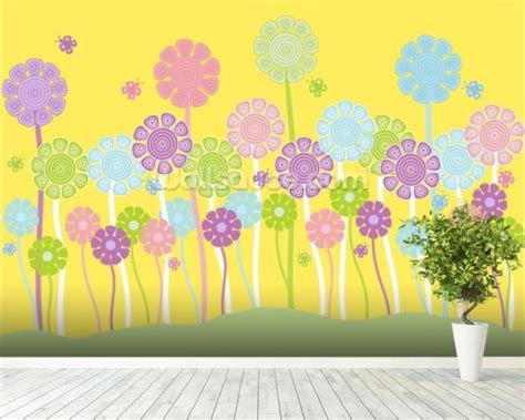 Pastel Flowers Nursery Wallpaper Wall Mural Wallsauce
