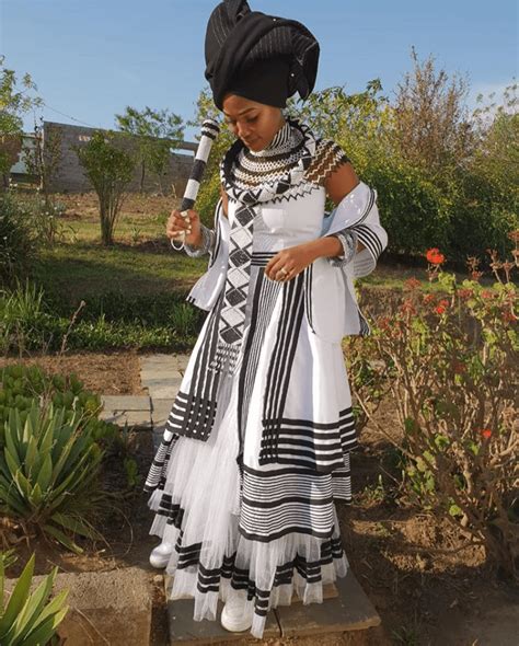 Clipkulture Xhosa Bride In Beautiful Umbhaco Dress With Black Doek And Beaded Accessories