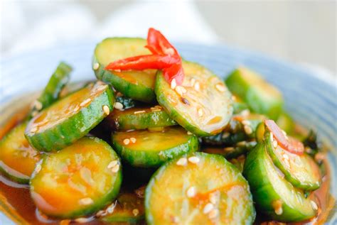 In my bibimbap recipe, you can find a mildly seasoned cucumber side dish, and spicy oi muchim is always very popular. Korean Spicy Cucumber Side Dish 韓式涼拌青瓜 | Mrs P's Kitchen