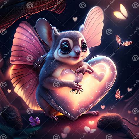 Sugar Glider Hugging Heart 3d Rendering Of A Cute Little Marsupial Sitting On A Heart Ai