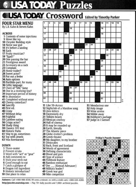 Usa Today Crossword Puzzle Printable