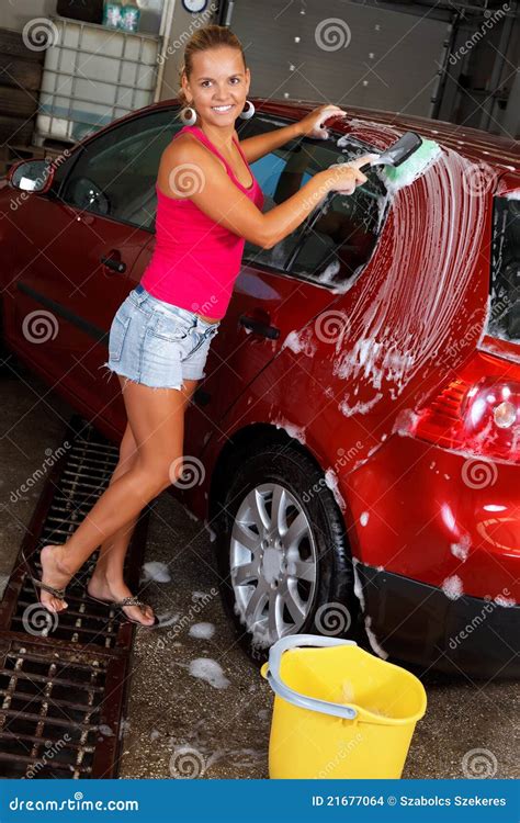 Model Washing A Car Stock Photo Image Of Sponge Wheel