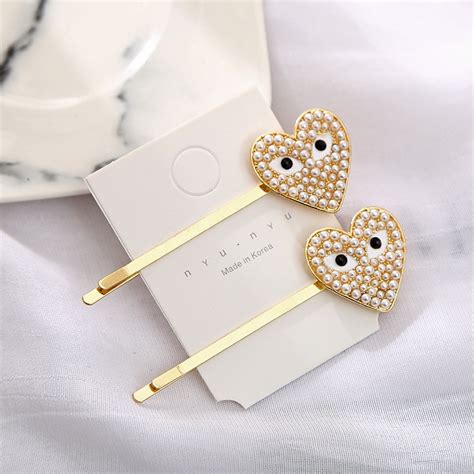 Pearl Heart Lovely Eye Hairpin A Word Clip Hair Clipshair Jewelry