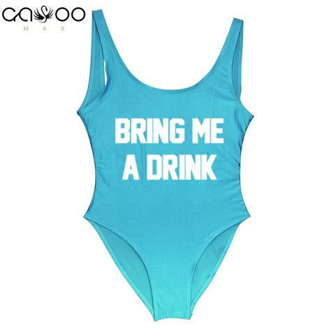 Bring Me A Drink 2019 Swimwear Women One Piece Swimsuit Fun Party Have Lining Badpak Plus Size