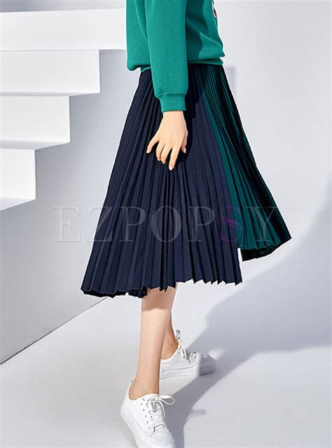 Skirts Skirts Solid Color Elastic Waist Pleated Skirt