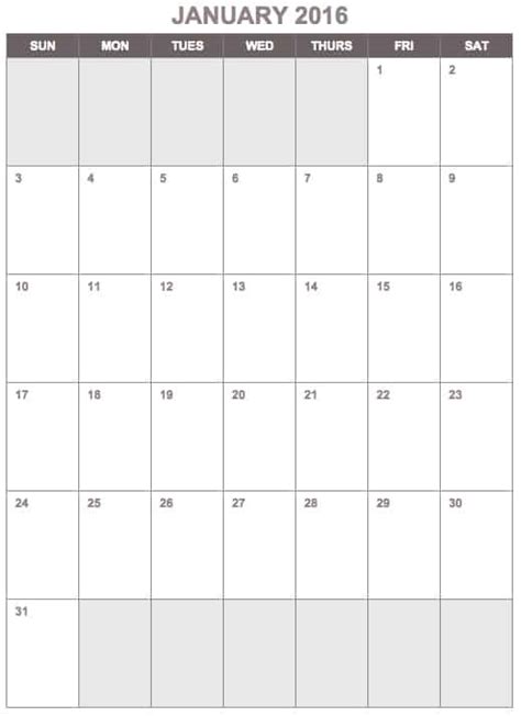 Printable Blank Calendar Portrait