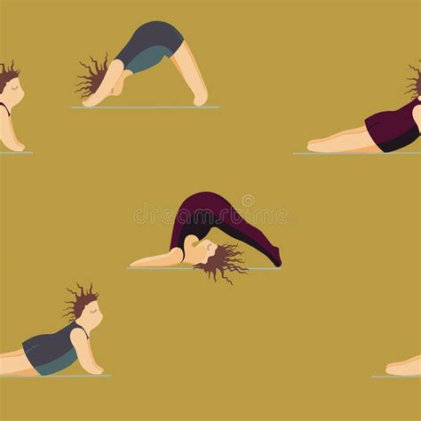 Girls Doing Yoga Seamless Pattern Woman Pose Yoga Stock Illustration