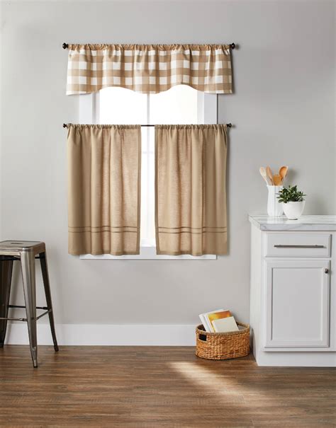 Better Homes And Gardens Checks N Solids 3 Piece Kitchen Window Curtains