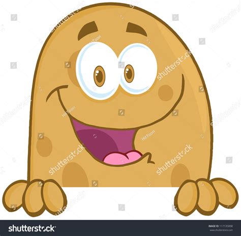 Potato Cartoon Mascot Character Over A Sign Stock Vector Illustration