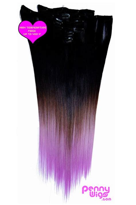 Ombré Lavender Dip Dyed 7pcs Straight Clip In Hair Extensions Clip In