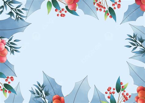 Rich And Bright Christmas Holly Winter Plant Red Blue Background