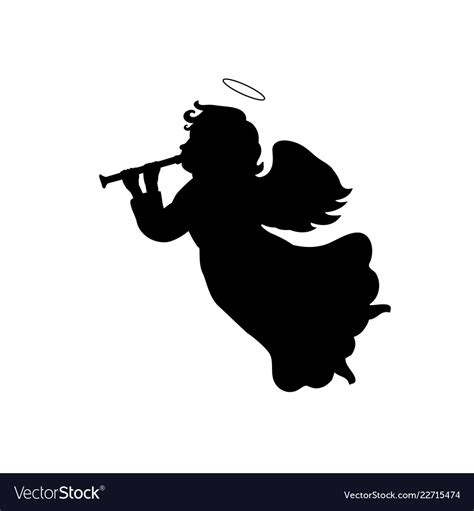 Silhouette Christmas Angel With Trumpet Royalty Free Vector