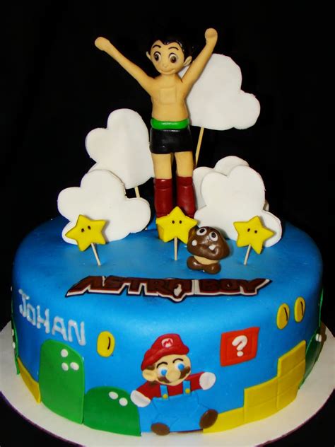 Decorated with mario figurines of course. Layers of Love: Astro Boy/Mario cake