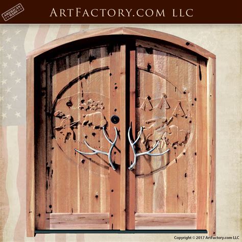Buffalo Hunt Hand Carved Doors Western Style Fine Art Custom Entrance