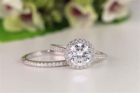 2ct Round Halo Ring Cz Engagement Set Round Cut Ring Halo Engagement Ring Wedding Ring
