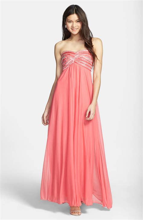 Sequin Hearts Embellished Strapless Gown Juniors Nordstrom