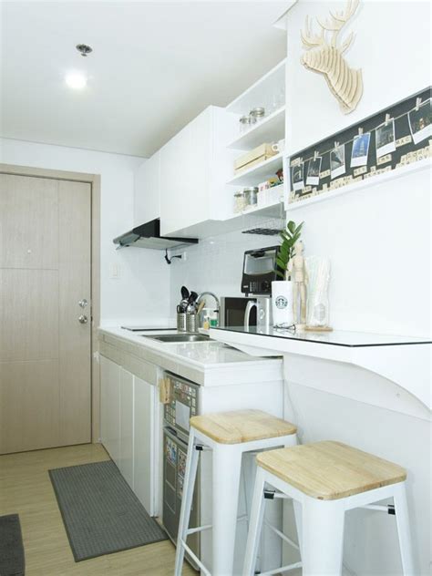 An All White 20sqm Studio Unit In Quezon City Small Condo Kitchen