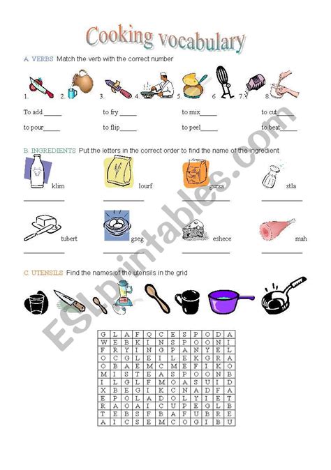 Cooking Vocabulary Esl Worksheet By Maurice