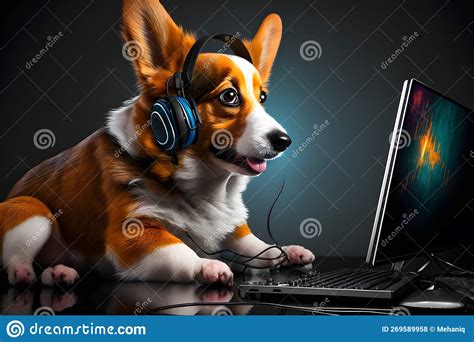 Dog As Video Game Live Stream Gamer Use Pc Computer For Entertainment