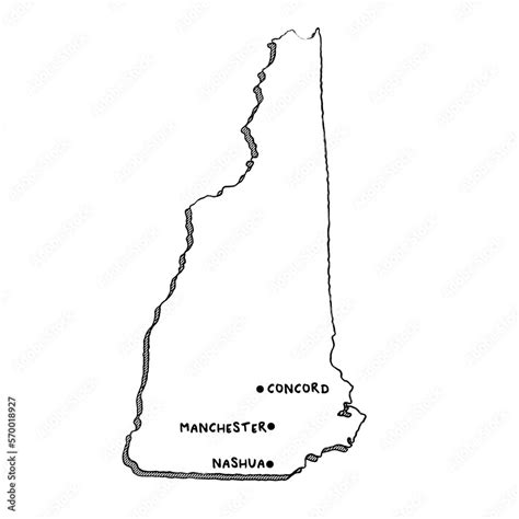Vector Hand Drawn Map Of New Hampshire Nh With Main Cities Us States