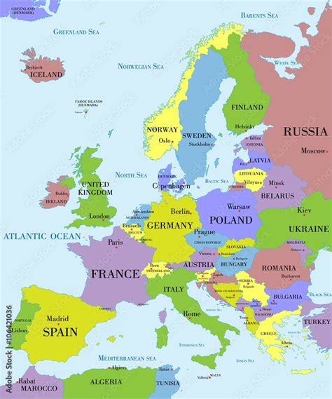 Политическая карта Европы Stock Vector Adobe Stock
