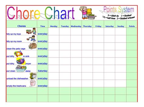 Kid Chore Charts Printable Template Business Psd Excel