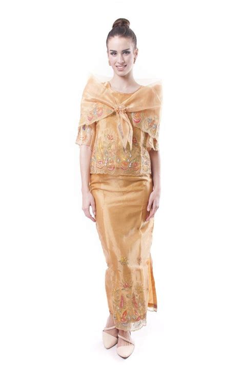 Ws02 Baro T Saya With Alampay Gold Filipiniana Filipiniana Dress Special Occasion Gowns