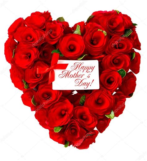 Happy Mothers Day Red Heart Of Roses With White Card — Stock Photo