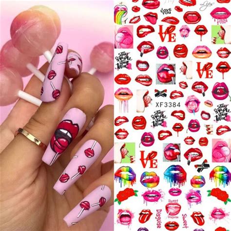 3 Styles Red Sexy Lips Personality Stickers For Nail Decoration Back