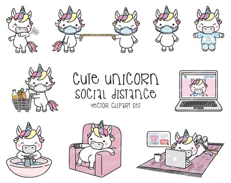 Premium Vector Clipart Kawaii Unicorn Cute Unicorn Social Etsy