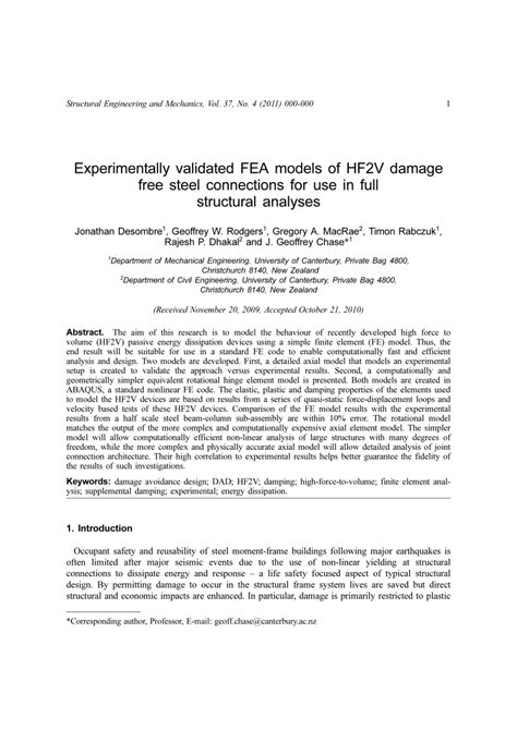 Pdf Experimentally Validated Fea Models Of Hf V Damage Free Steel