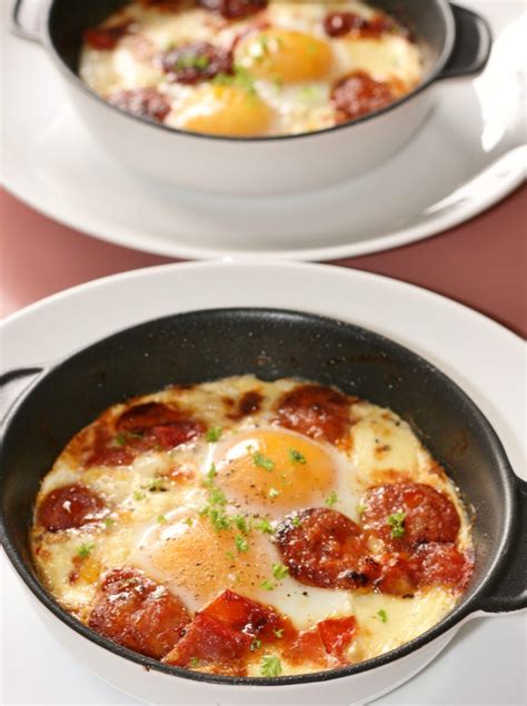 baked eggs with chorizo and o d o