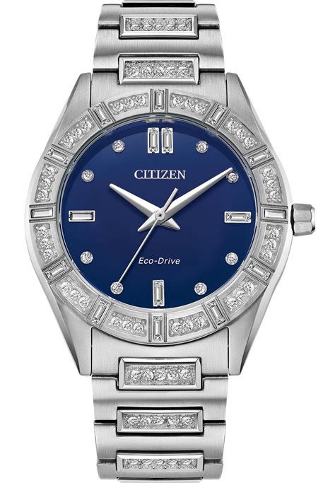citizen eco drive crystal blue dial ss watch em1020 57l
